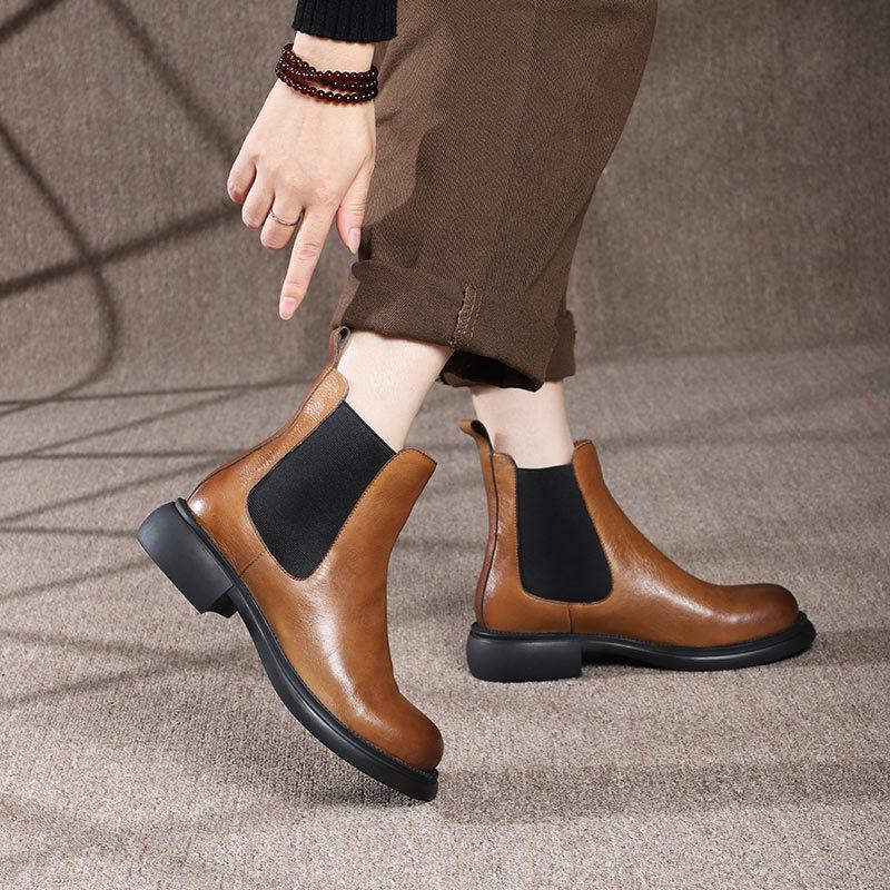 Autumn Winter Retro Leather Handmade Ankle Boots Nov 2021 New Arrival 