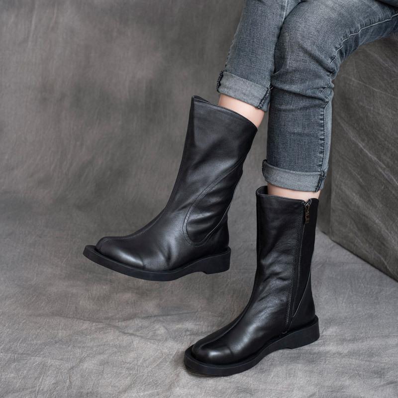 Autumn Winter Retro Leather Mid-tube Short Boots – Babakud