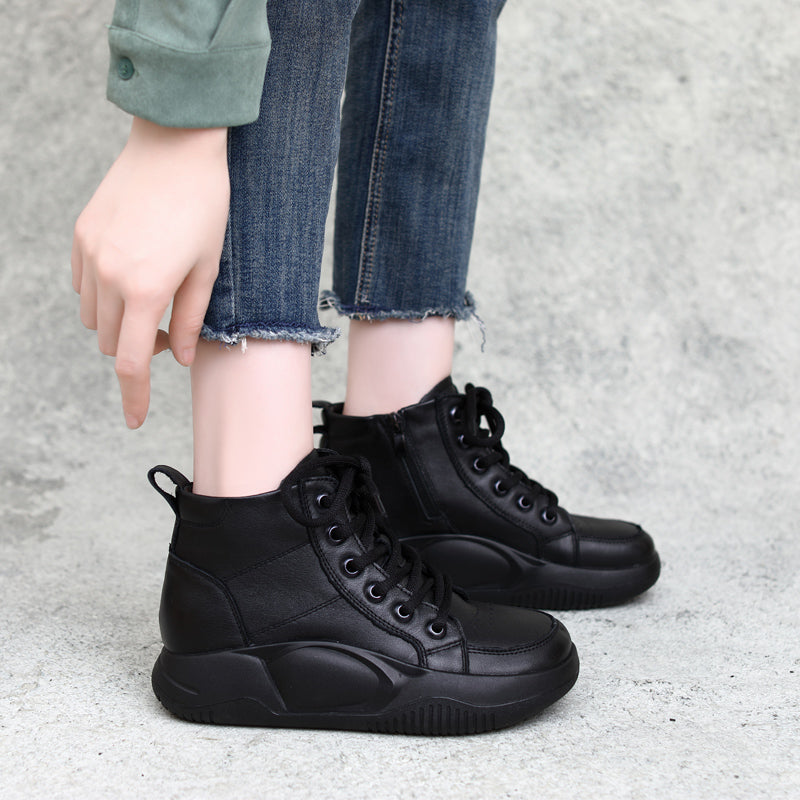 Autumn Winter Retro Leather Thick Sole Boots Oct 2022 New Arrival 35 Black 