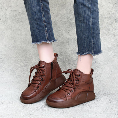 Autumn Winter Retro Leather Thick Sole Boots Oct 2022 New Arrival 35 Brown 