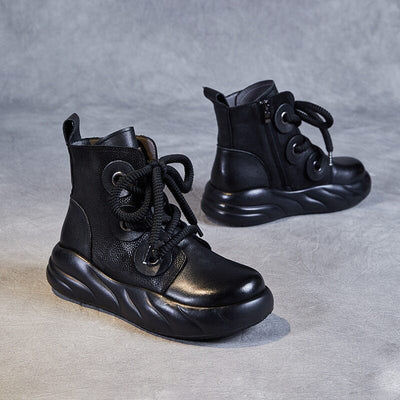 Autumn Winter Retro Leather Thick Soled Boots