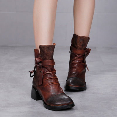 Autumn Winter Retro Leather Western Boots