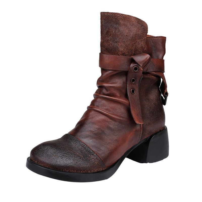 Autumn Winter Retro Leather Western Boots