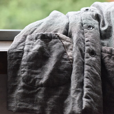Women Solid Color Padded Retro Linen Coat