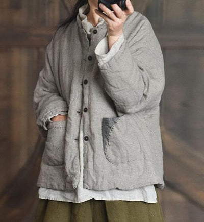 Autumn Winter Retro Linen Quilted Casual Coat