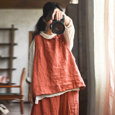 Autumn Winter Retro Padded Cotton Linen Vest