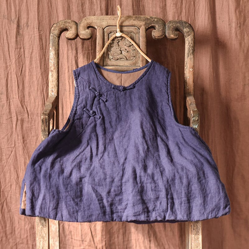 Autumn Winter Retro Padded Cotton Linen Vest