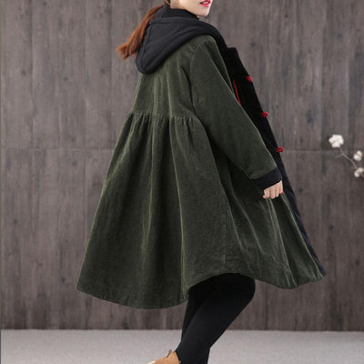 Autumn Winter Retro Plus Size Corduroy Hoodie Coat