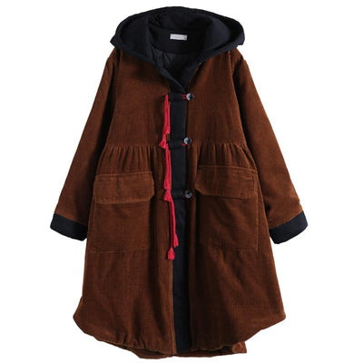 Autumn Winter Retro Plus Size Corduroy Hoodie Coat