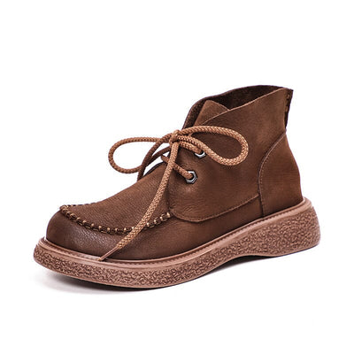 Autumn Winter Retro Soft Leather Flat Boots Nov 2022 New Arrival 35 Coffee 