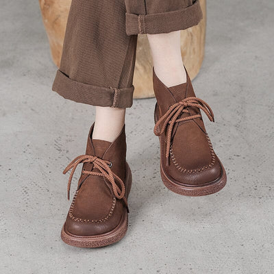 Autumn Winter Retro Soft Leather Flat Boots
