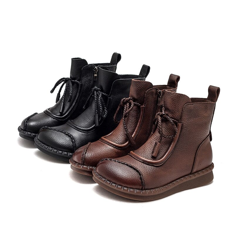 Autumn Winter Retro Solid Leather Casual Flat Boots Nov 2022 New Arrival 