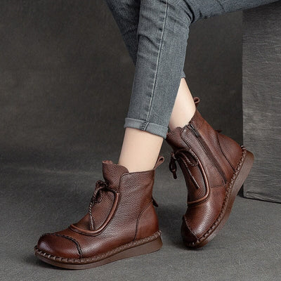 Autumn Winter Retro Solid Leather Casual Flat Boots Nov 2022 New Arrival Brown 35 