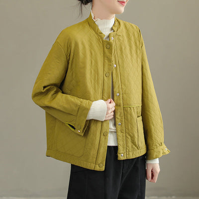 Autumn Winter Rhombus Cotton Fur Casual Jacket Oct 2022 New Arrival One Size Yellow 