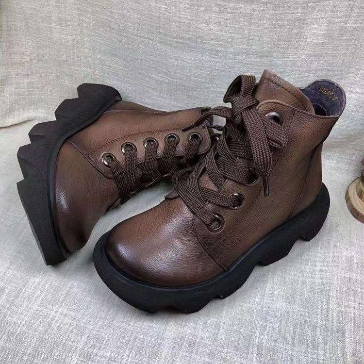 Autumn Winter Round Head Leather Retro Ankle Boots September 2021 new-arrival 