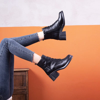 Autumn Winter Solid Leather Casual Low Heel Boots Nov 2022 New Arrival 