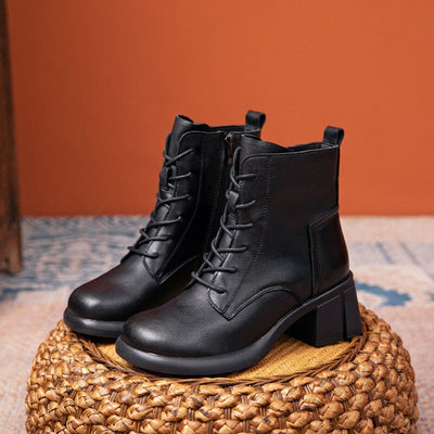 Autumn Winter Solid Leather Casual Low Heel Boots Nov 2022 New Arrival Black 35 