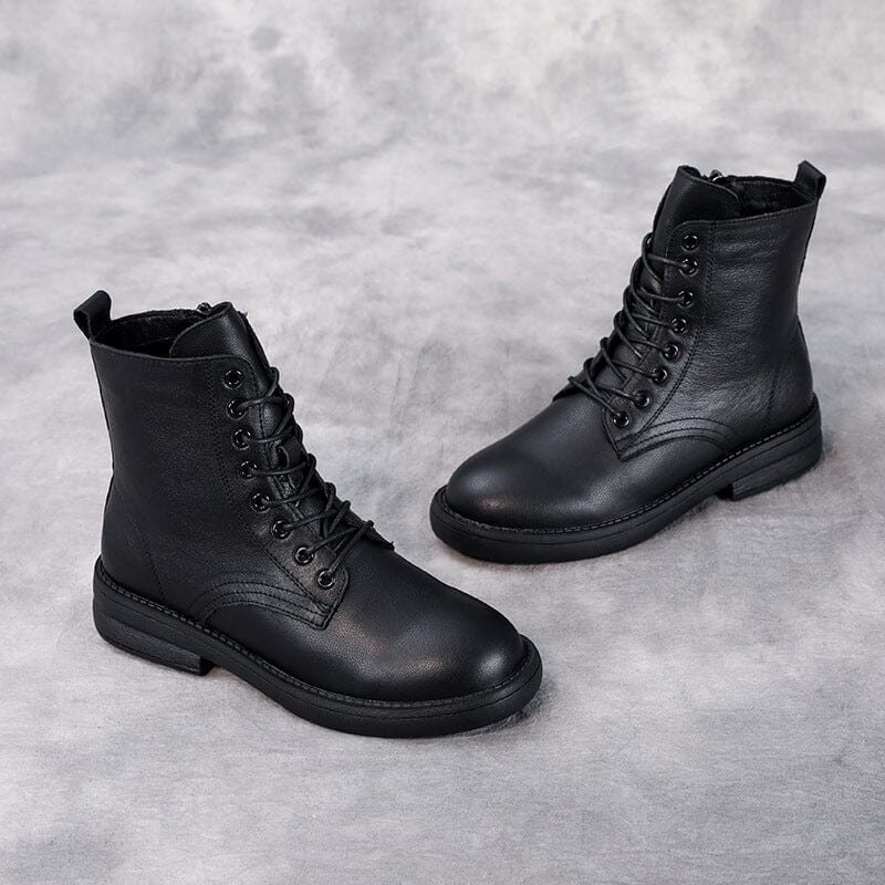 Autumn Winter Solid Retro Leather Black Boots