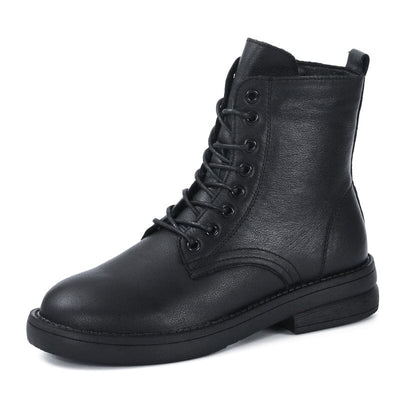 Autumn Winter Solid Retro Leather Black Boots