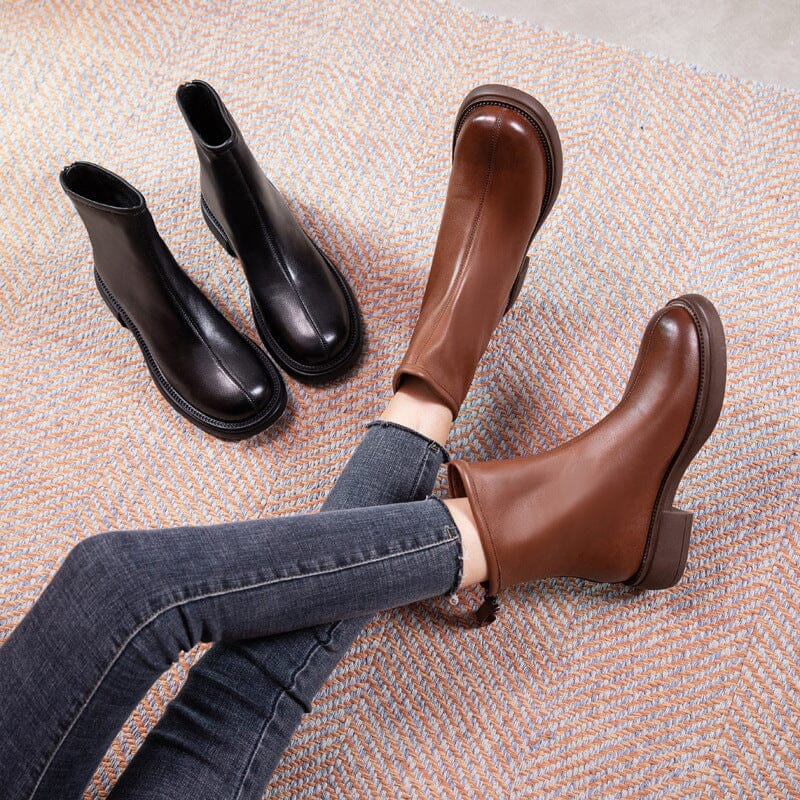 Autumn Winter Solid Soft Leather Casual Boots Dec 2022 New Arrival 