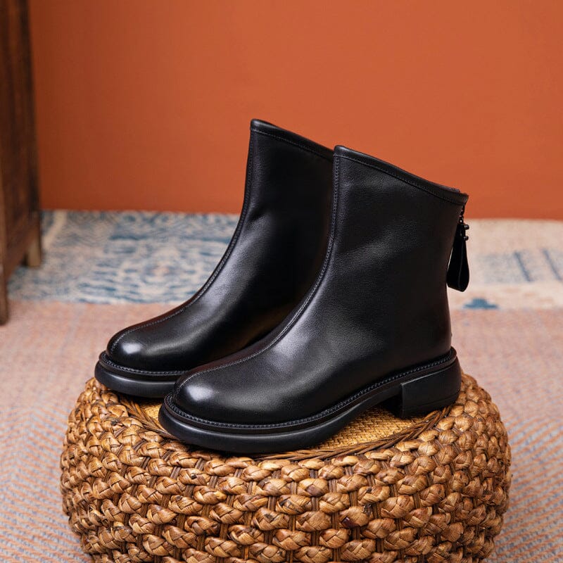 Autumn Winter Solid Soft Leather Casual Boots Dec 2022 New Arrival Black 35 