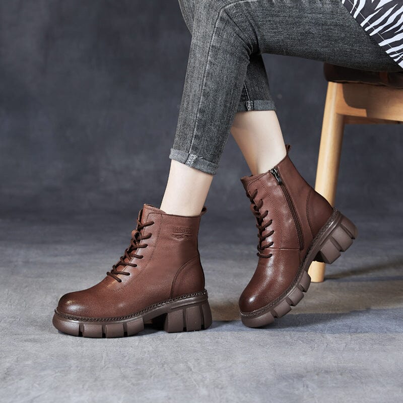 Autumn Winter Thick Sole Leather Casual Boots