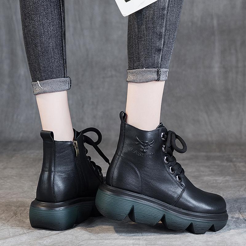 Autumn Winter Thick Sole Leather Retro Boots September 2021 new-arrival 