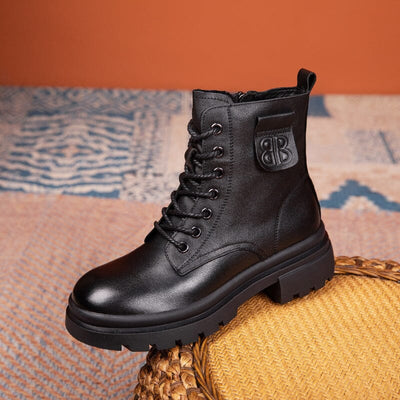 Autumn Winter Thick Sole Retro Leather Casual Boots Dec 2022 New Arrival Black 35 