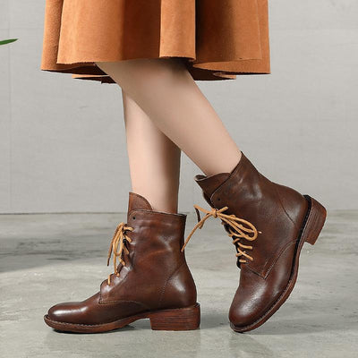 Autumn Winter Women Retro Plush Handmade Leather Boots