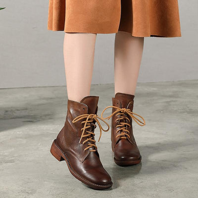 Autumn Winter Women Retro Plush Handmade Leather Boots