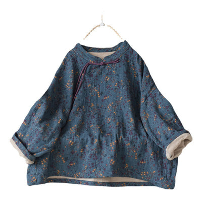 Autumn Women Cotton Linen Floral Loose Sweater Plus Size