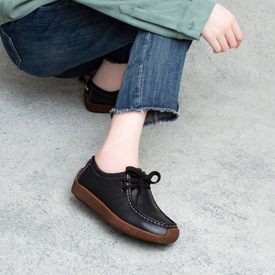 Autumn Women Retro Leather Flat Casual Shoes Sep 2022 New Arrival 35 Black 