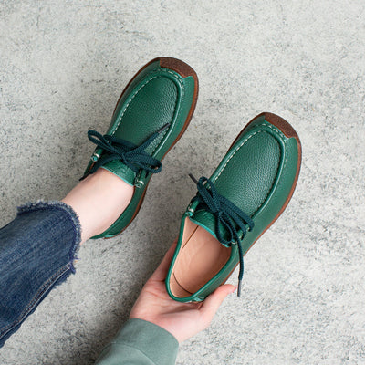 Autumn Women Retro Leather Flat Casual Shoes Sep 2022 New Arrival 35 Green 