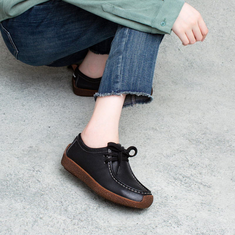 Autumn Women Retro Leather Flat Casual Shoes