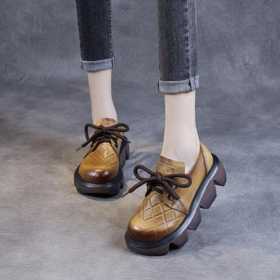 Autumn Women Retro Leather Platform Casual Shoes