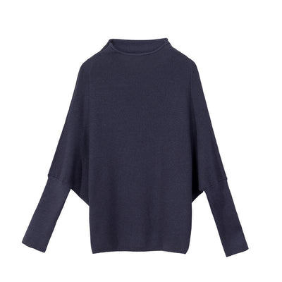 BABAKUD Autumn Bat-Sleeve Casual Loose Cotton Women's Sweater - Dark Blue