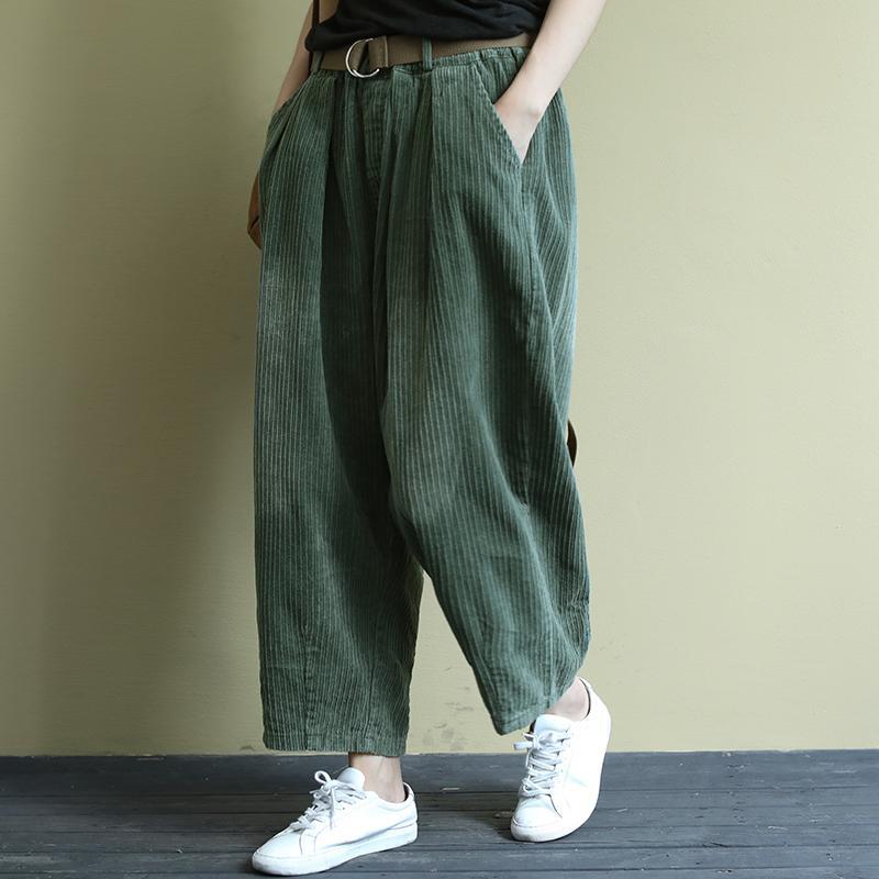 BABAKUD Autumn Corduroy Belt Retro Versatile Casual Pants Outfit Women 2019 August New L Green 