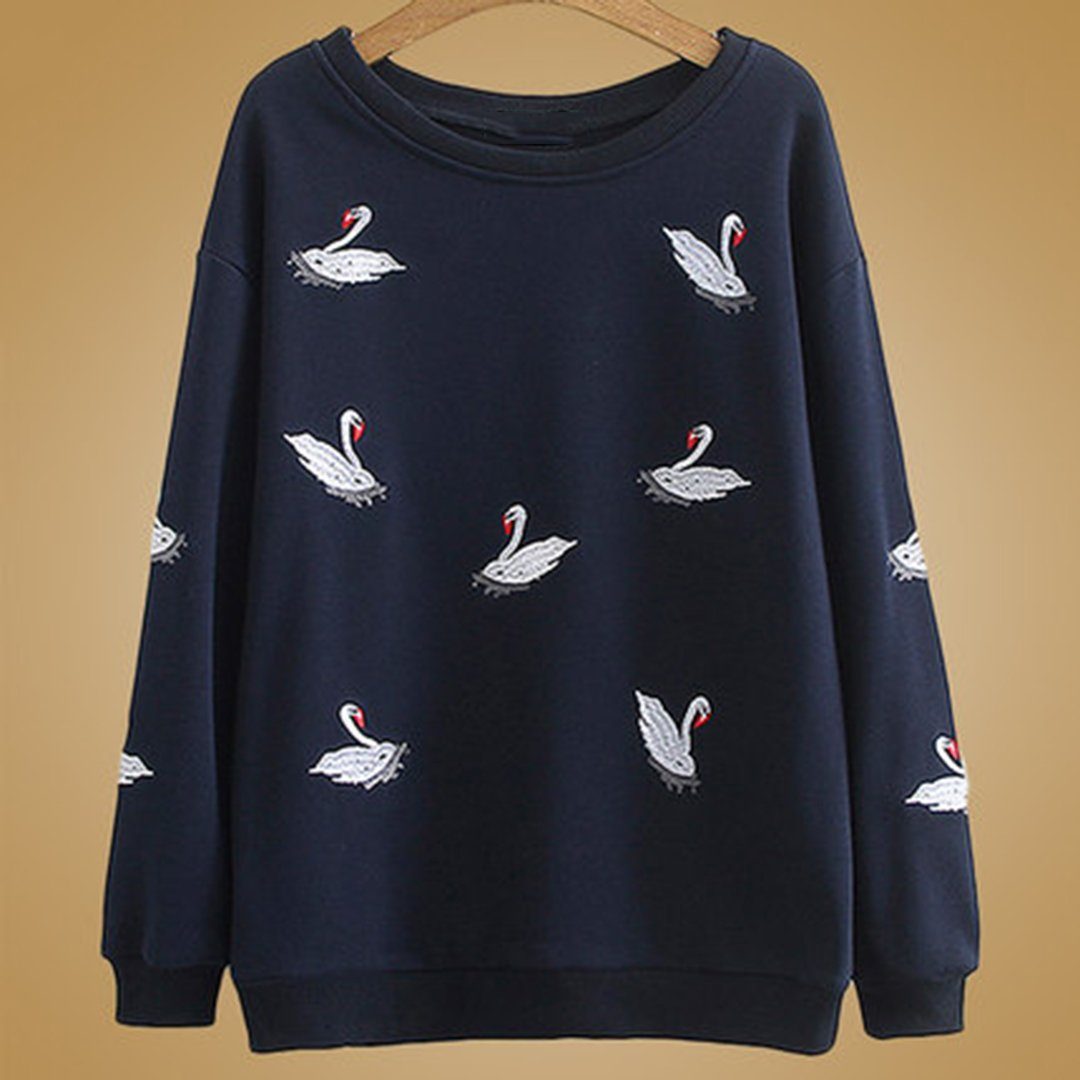 Babakud Autumn Crane Embroidery Loose Sweatshirt 2019 September New 