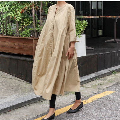 BABAKUD Autumn Long-Sleeved Casual Women's Loose Shirt Dress 2019 October New S Kahki 
