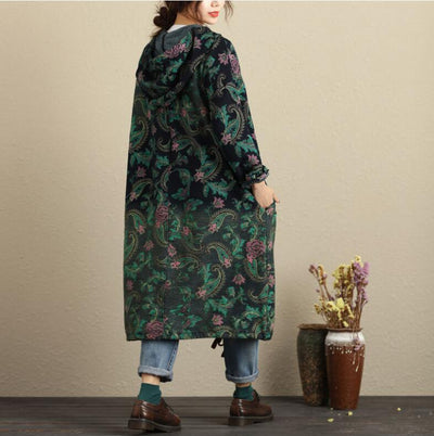 BABAKUD Autumn Spring Hooded Print Cardigan Casual Windbreaker Cotton Coat