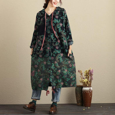 BABAKUD Autumn Spring Hooded Print Cardigan Casual Windbreaker Cotton Coat 2019 August New One Size As the picture 