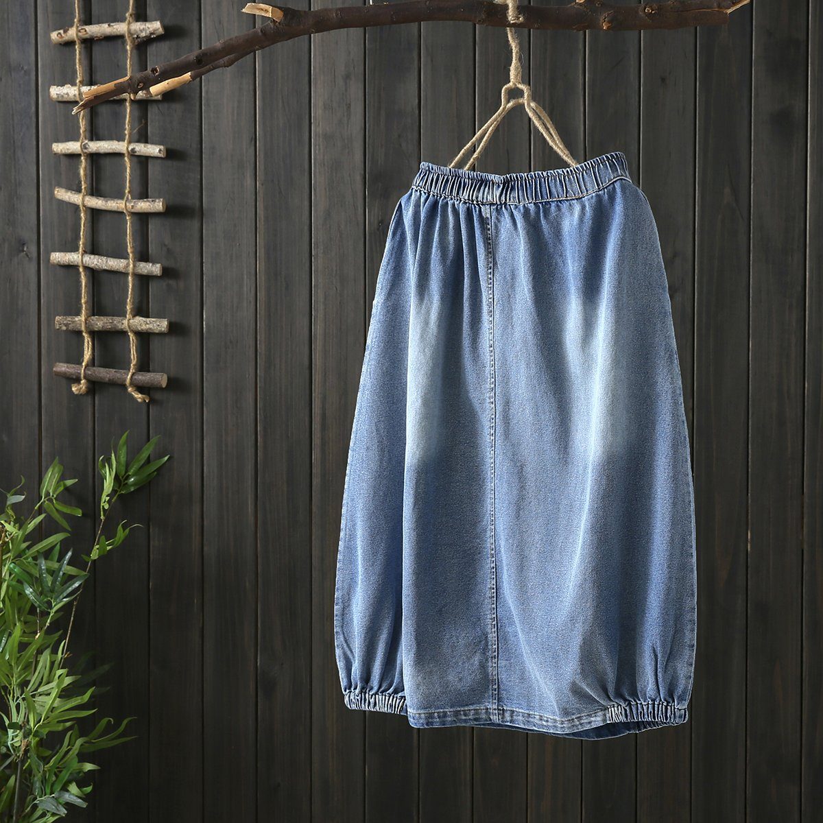 BABAKUD Autumn Stitching Vintage Denim Women's Skirt/Blue