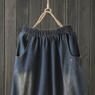 BABAKUD Autumn Stitching Vintage Denim Women's Skirt/Blue