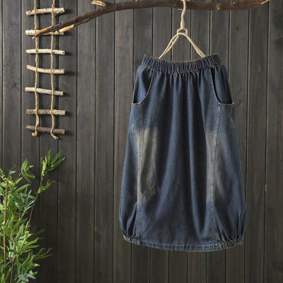 BABAKUD Autumn Stitching Vintage Denim Women's Skirt/Blue 2019 September New M Deep Blue 