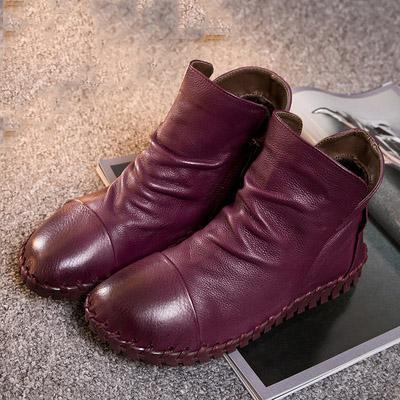 BABAKUD Autumn Winter Casual Flat Leather Women's Boots 2019 October New 35 Wine Red 