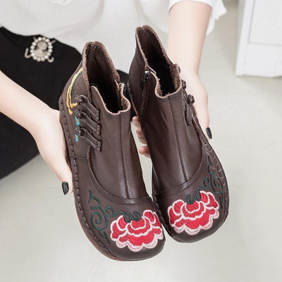BABAKUD Autumn Winter Embroidery Ethnic Soft Bottom Wedge Women's Boots