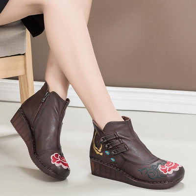 BABAKUD Autumn Winter Embroidery Ethnic Soft Bottom Wedge Women's Boots 2019 October New 