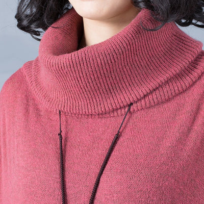 BABAKUD Autumn Winter High Collar Stitching Sweater Linen Dress