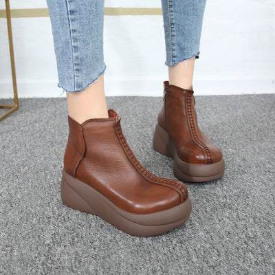 BABAKUD Autumn Winter Leather Retro Platform Women's Boots 2019 October New 35 Brown 