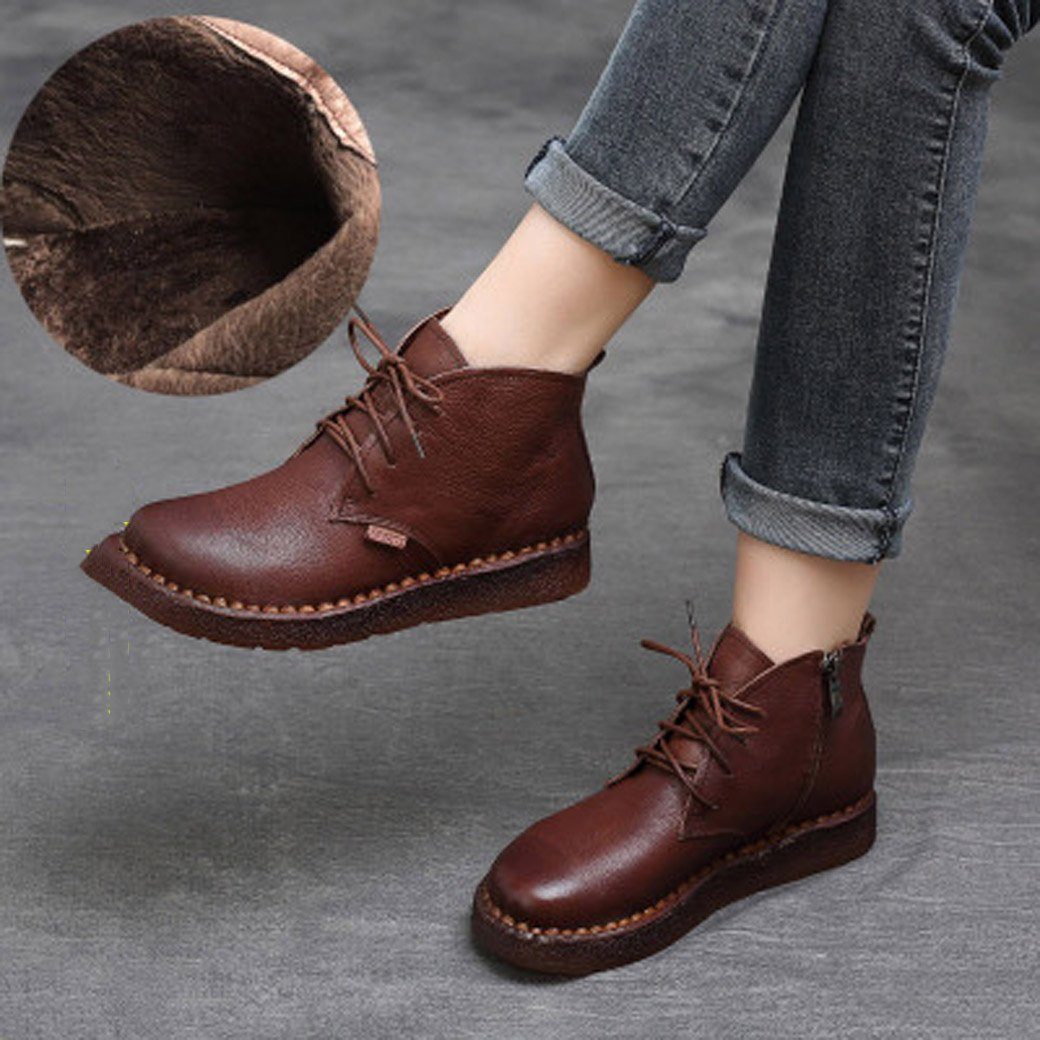 BABAKUD Autumn Winter Retro Handmade Boots Women 35-42 2019 August New 35 Brown Plush 
